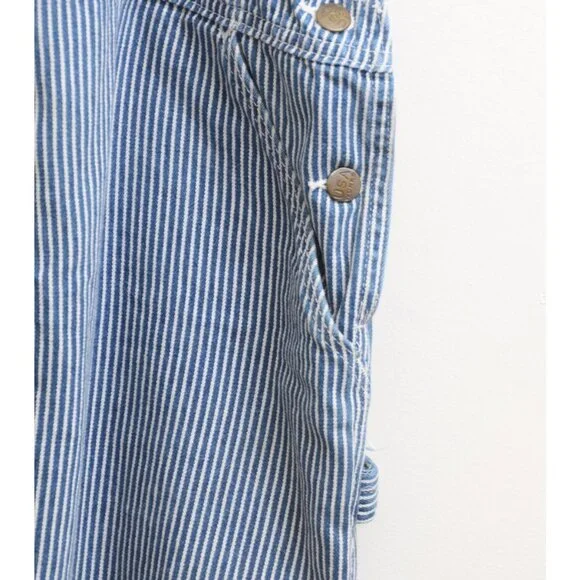 Vtg USA Works Sz 46x30 Railroad Stripe Carpenter Bib Denim Overalls Made in USA